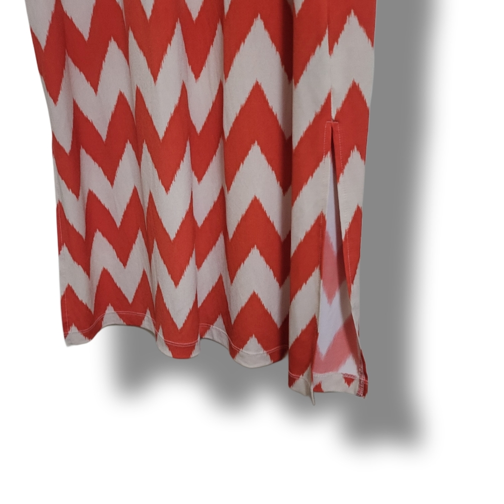 🌿Jessica Howard Women' Large Coral & Khaki Chevron Sleeveless Maxi Dress - Picture 8 of 12